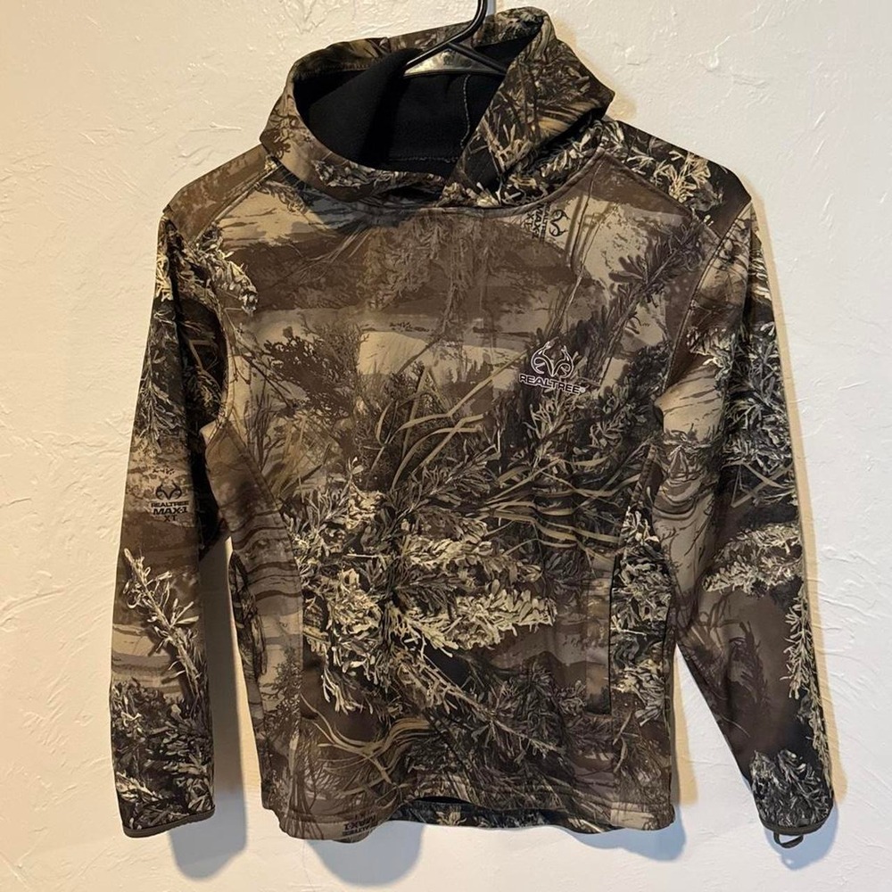 Realtree Boys Camo Hoodie Medium 8 Brown Foliage Hunting Pullover Sweatshirt